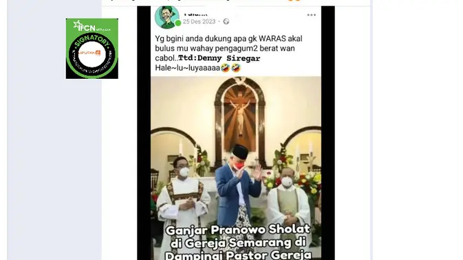 Cek Fakta Liputan6.com menelusuri klaim foto Ganjar Pranowo salat di Gereja didampingi pastor