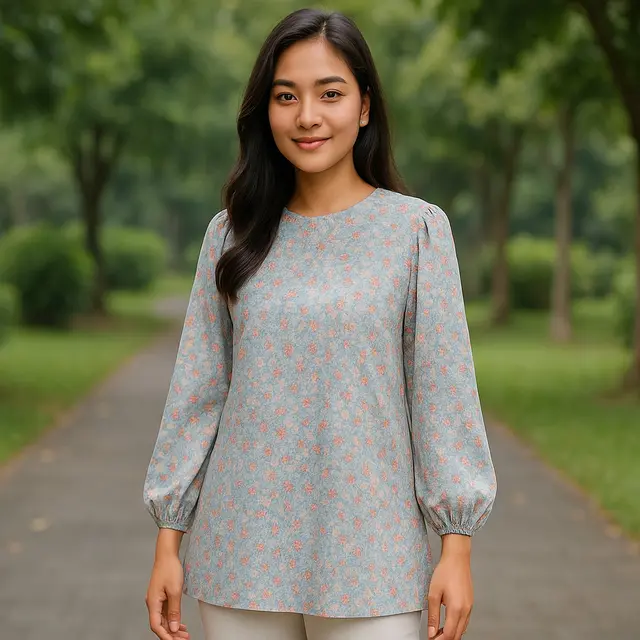7 Model Tunik Motif Bunga Kecil Lengan Bishop, Bikin Tampilan Feminin dan Anggun di Segala Acara