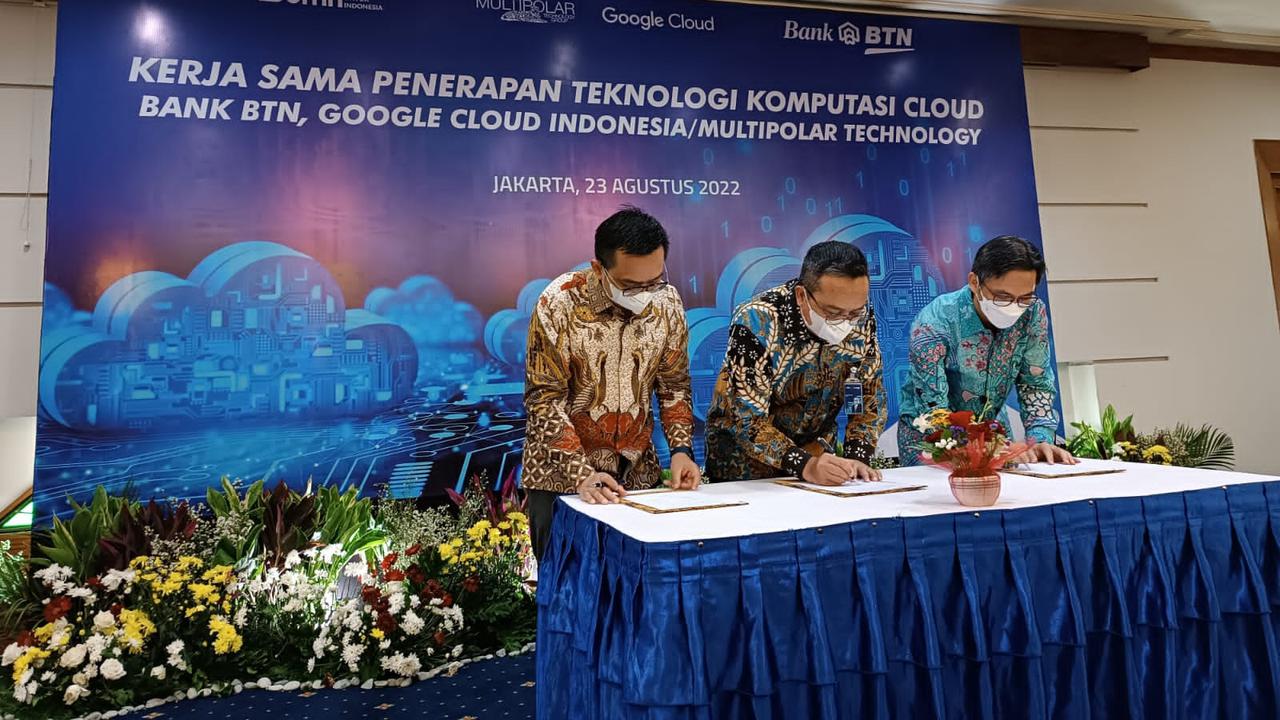 BTN menjalin kemitraan dalam penerapan Teknologi Komputasi Cloud dengan Google Cloud Indonesia melalui partner lokalnya, PT Multipolar Technology Tbk (Multipolar Technology)