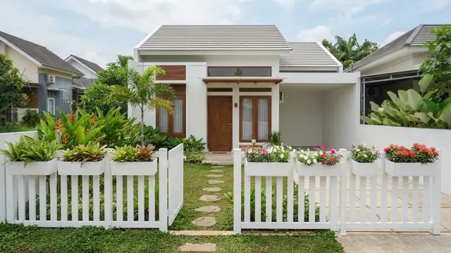 Pot Tanaman Geometris Tanpa Ornamen di Pagar Vinyl