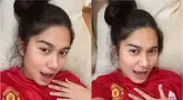 Azizah Salsha sering unggah video TikTok saat mengenakan jersey Manchester United. Istri Arhan ini memang suka dunia sepak bola dan salah satu klub yang ia sukai yakni MU. Potret Azizah dengan jersey MU ini makin menawan. (Liputan6.com/TikTok/azizahsalshaa)