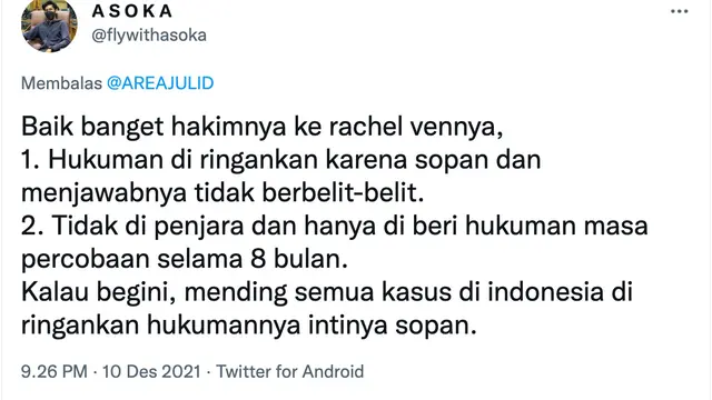 Unggahan seputar Rachel Vennya. (Foto: Dok. flywithasoka)