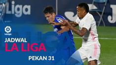 Berita motion grafis jadwal Liga Spanyol 2020/2021 pekan ke-31. Real Madrid tantang Cadiz di Estadio Ramon de Carranza, Cadiz.