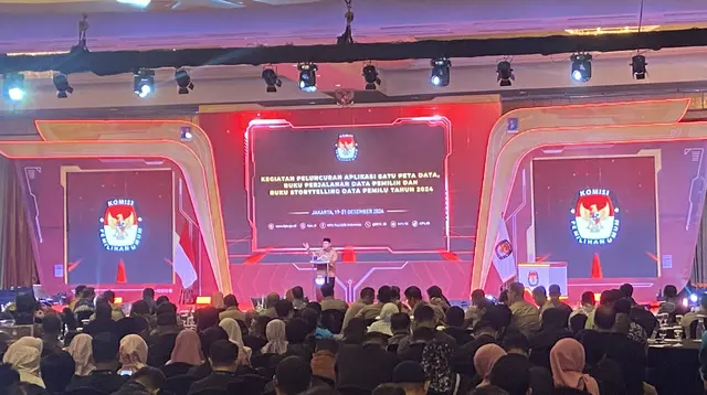 KPU meluncurkan platform baru bernama Satu Peta Data yang berisi semua informasi berkaitan dengan penyelenggaraan Pemilu secara lengkap. (Liputan6.com/Muhammad Radityo Priyasmoro)