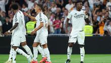 Tiga menit berselang atau pada menit ke-78, gol Vinicius Junior berhasil menambah keunggulan Real Madrid atas tim tamu Espanyol. (Thomas COEX/AFP)