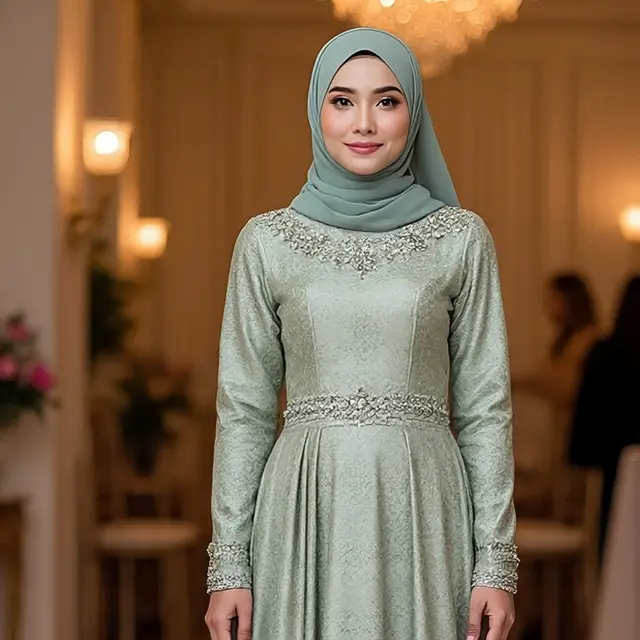 Model Gamis Brokat Warna Sage Terbaru