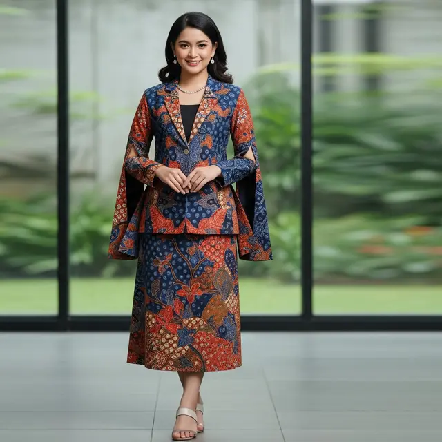 Blazer dan rok batik (Image by Gemini AI)