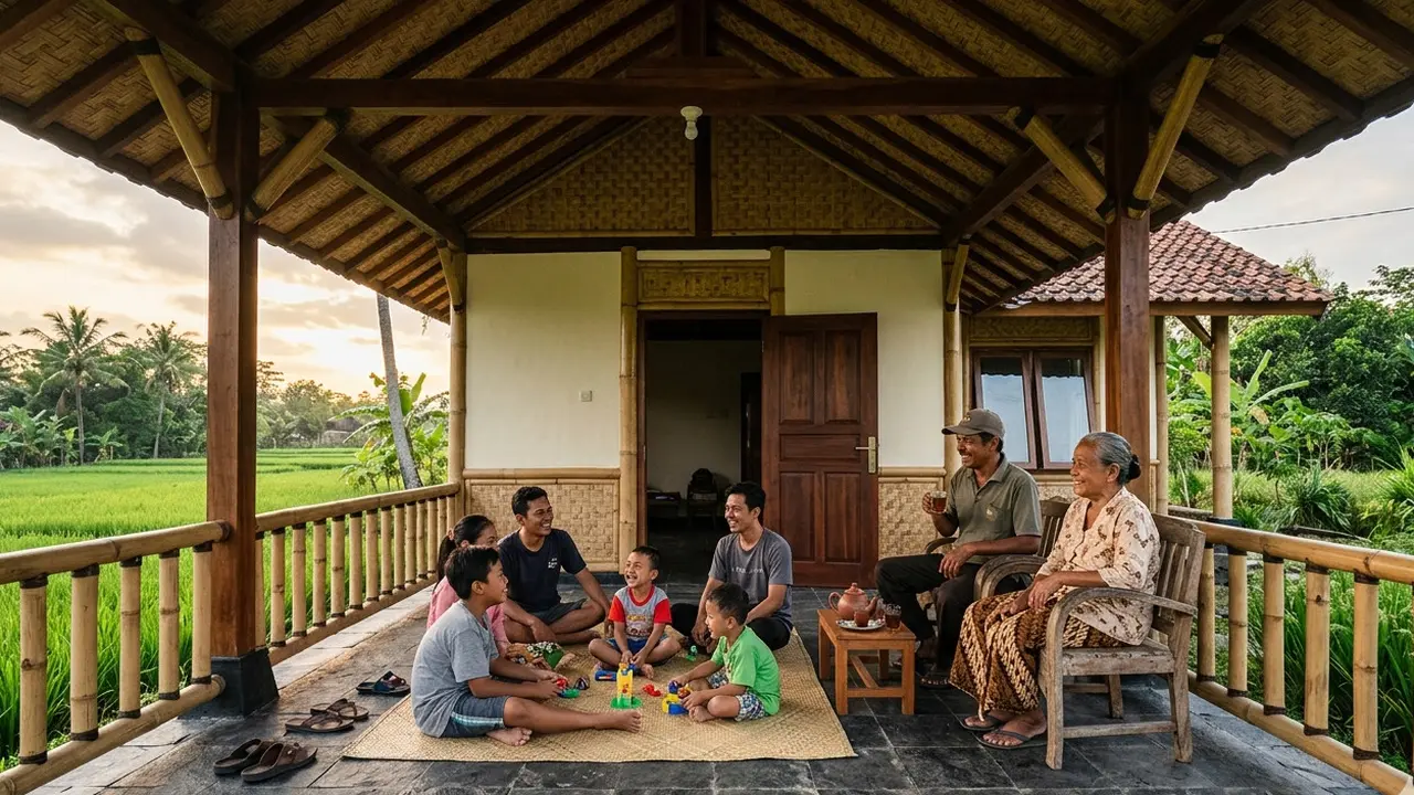 Model Rumah Kecil di Desa dengan Teras Lebar