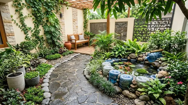 Kolam Mini dari Galon Bekas yang Dipadukan Mini Garden (AI Generated)