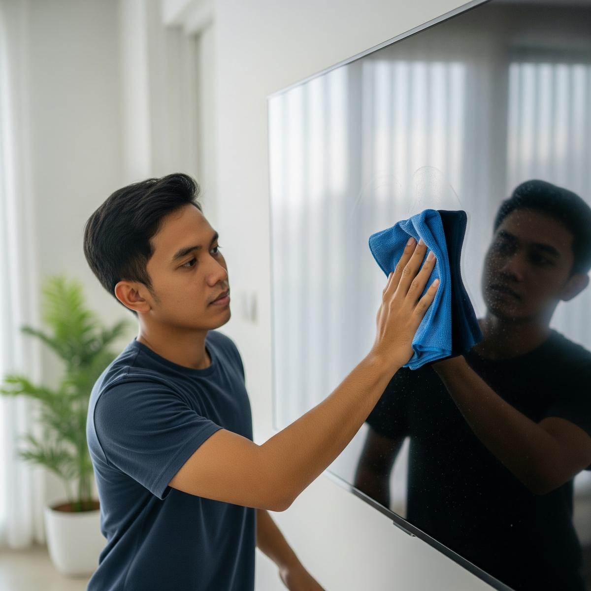 Membersihkan Layar TV (Gemini AI)