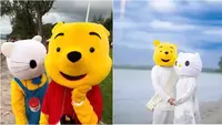 Viral Pasangan Ini Pakai Kepala Badut Jalanan untuk Foto Pernikahan (sumber: World of Buzz)