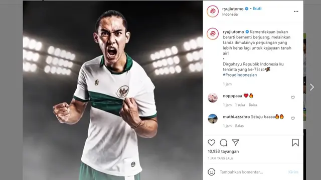 Ucapan Hari Kemerdekaan Republik Indonesia dari Ryuji Utomo (Instagram @ryujiutomo)
