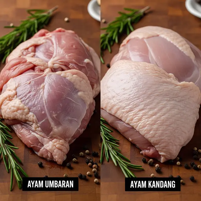 Daging Ayam Umbaran dan Ayam Kandang (Gemini AI)