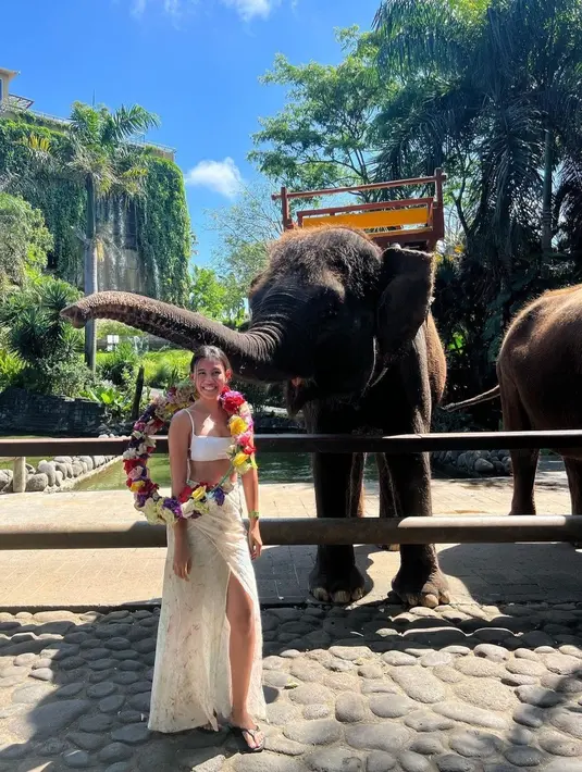 Kendati begitu, yang menyita perhatian adalah di saat Shenina Cinamon diberikan kalung bunga oleh gajah