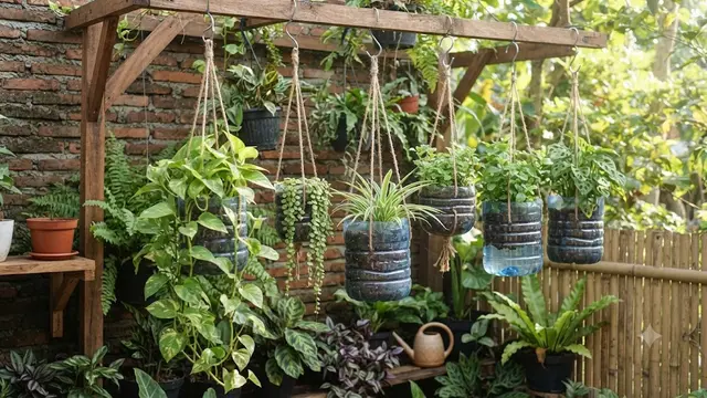 Pot Gantung Galon Bekas untuk Sudut Taman
