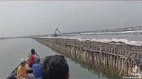 Sebuah video viral memperlihatkan aktivitas pemagaran laut di wilayah Kabupaten Bekasi, Jawa Barat. (Foto: Istimewa/Tangkapan Layar Akun TikTok @riesamsadewa)