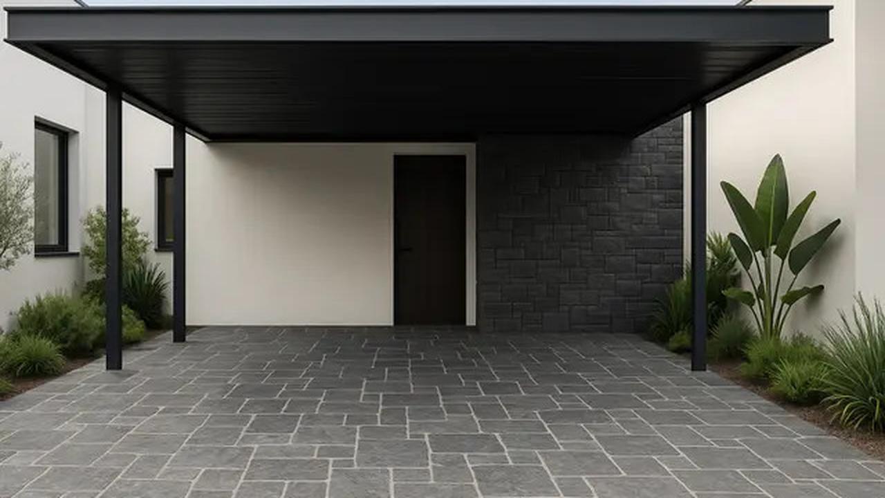 8 Inspirasi Carport dengan Batu Andesit 2025, Tampil Kokoh dan Elegan di Hunian Minimalis