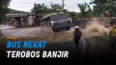 Sopir bus seolah tidak takut mesin bermasalah dan memilih melaju menerobos banjir.