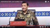 Menteri Koordinator Bidang Kemaritiman dan Investasi Luhut Pandjaitan dalam konferensi pers jelang KTT G20 di Bali. (Youtube/FMB9ID_ IKP)