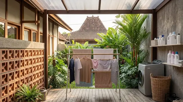 Rak Jemuran Semi Outdoor dengan Atap Transparan