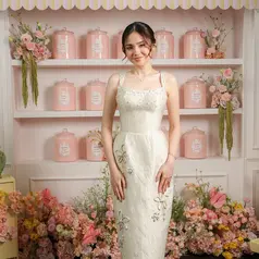 Di tengah suasana serba pink yang lembut, penampilan Syifa Hadju justru tampil stand out sebagai calon pengantin. [@rollportraits].