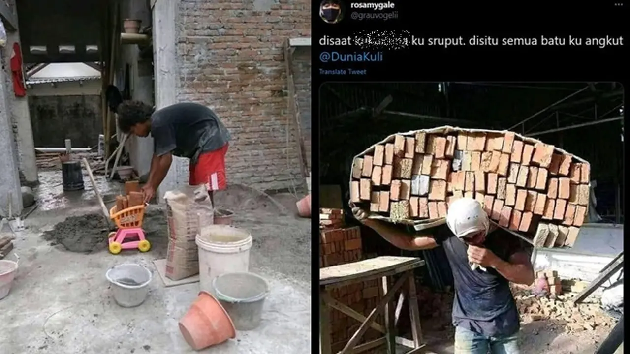 6 Potret Kuli saat Angkat Bahan Bangunan Ini Curi Perhatian, Aksinya Bikin Ngakak