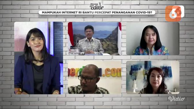 Menkominfo Johnny G Plate dalam acara livestreaming Bicang Editor: Mampukah Internet RI Bantu Percepat Penanganan Covid-19 yang digelar Liputan6.com, Rabu (4/11/2020).