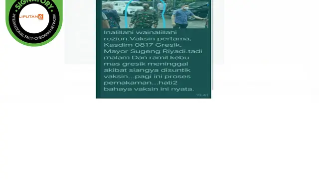 Hoaks Kasdim 0817/Gresik Mayor Inf Sugeng Riyadi meninggal dunia setelah mendapat vaksin covid-19