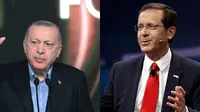 Presiden Turki Recep Tayyip Erdogan (kiri) dan Presiden Isaac Herzog (kanan). (AP)
