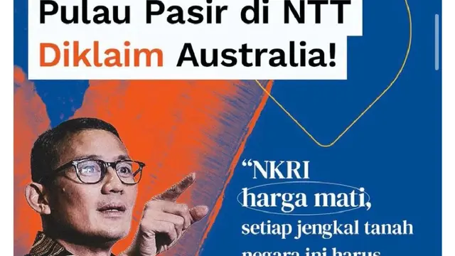 Foto dari Twitter Menparektaf Sandiaga Uno terkait Pulau Pasir.