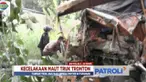 Kendaraan berat ini menabrak sebuah truk dan bus yang sedang mengangkut penumpang serta sepeda motor di depannya.