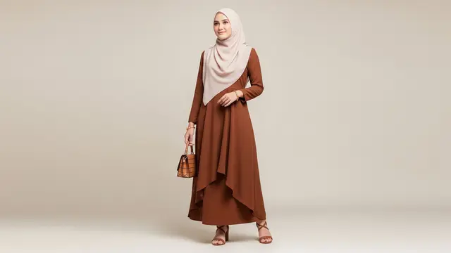 Model Baju Bridesmaid Coklat Mahogany Dress Asimetris Elegan