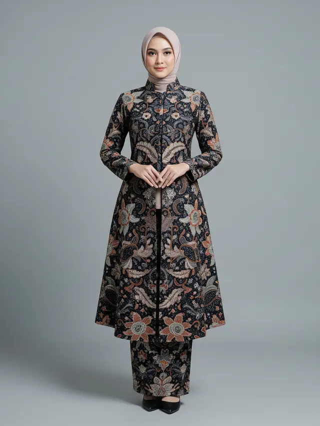 Model Gamis Batik dengan Outer Tunik (Image by Gemini AI)