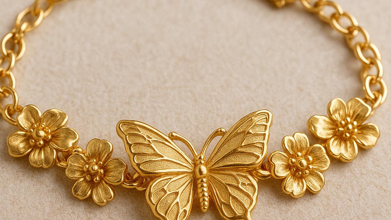 Gelang Emas Rantai Kupu-kupu dengan Tema Floral