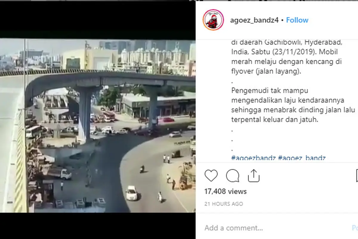 Seperti dilansir akun Instagram @Agoez_bandz4, detik-detik kecelakaan yang terjadi di India tersebut terekam kamera Closed-circuit television (CCTV).