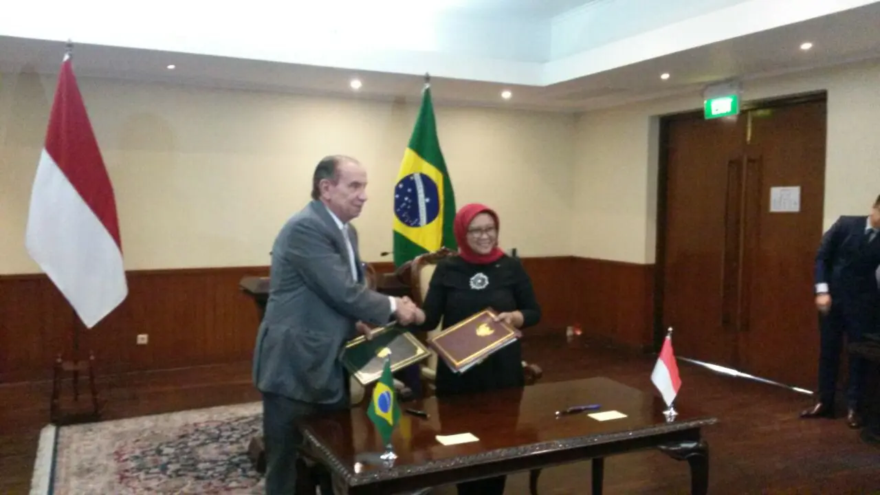 Menteri Luar Negeri Brazil, Aloysio Nunes dan Menteri Luar Negeri RI, Retno Marsudi saat pertemuan bilateral di Bogor, Jumat (11/5) (Rizki Akbar Hasan / Liputan6.com)
