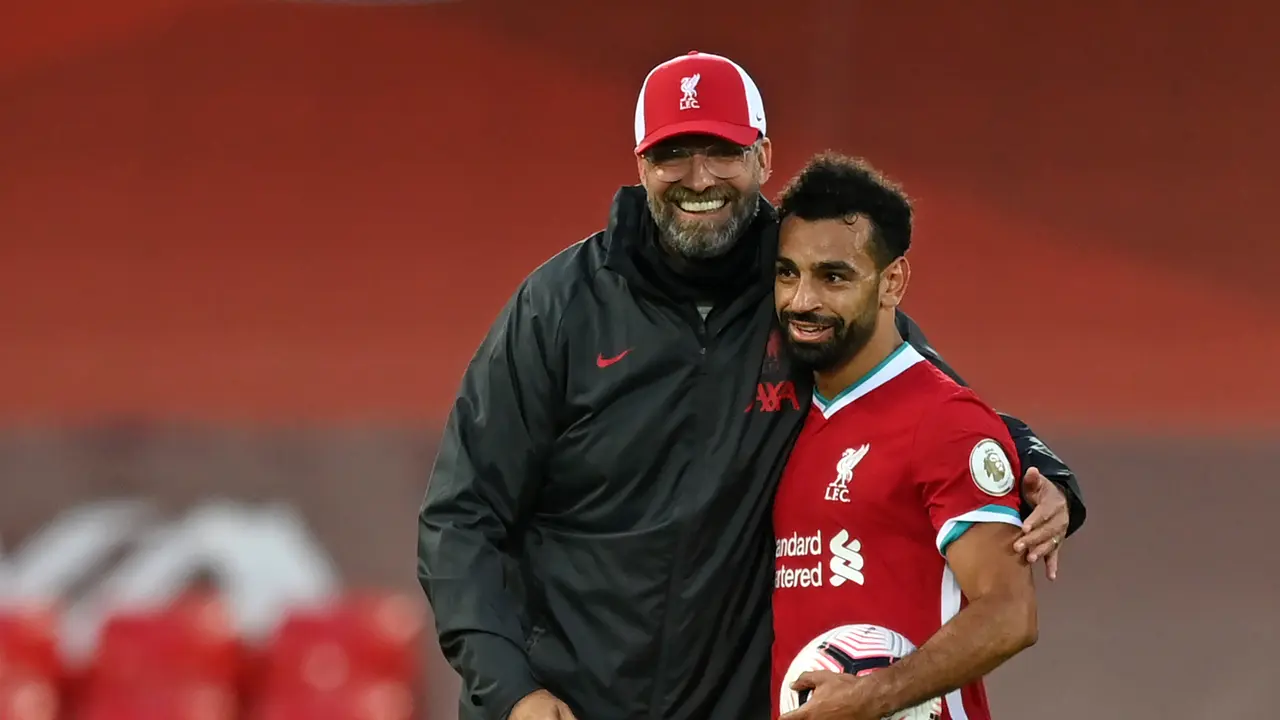 Winger Liverpool, Mohamed Salah dan Jurgen Klopp.