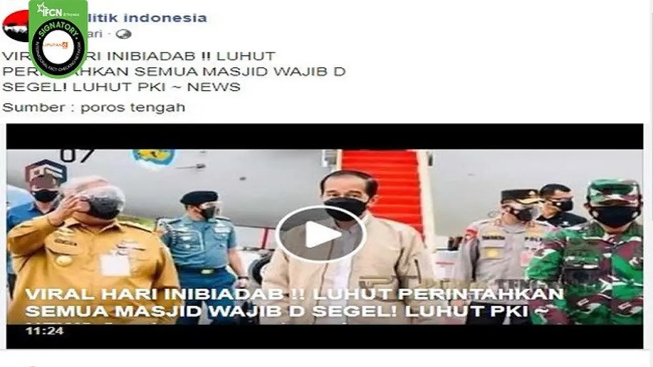 Gambar Tangkapan Layar Kabar Luhut Binsar Pandjaitan Perintahkan Menyegel Semua Masjid (sumber: Facebook).