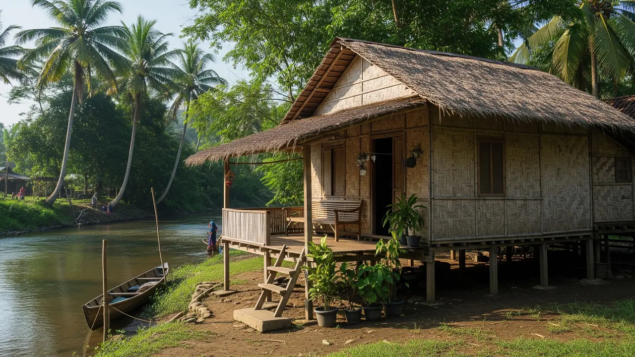 Rumah Sederhana di Desa Dekat Sungai dengan Biaya Hemat