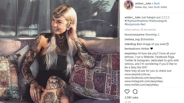 Tato di tubuh Amber Luke (Foto: Instagram/amber__luke)