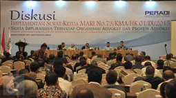 Suasana ruang diskusi di Hotel Crown Plaza, Jakarta, Jum'at (16/10/2015). Menurut Peradi surat keputusan yang dikeluarkan MA dapat mempengaruhi terhadap organisasi advokasi dan profesi advokat di Indonesia. (Liputan6.com/andrian martinus)