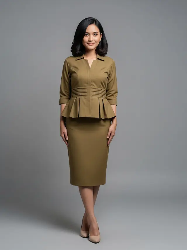 Blouse Peplum Keki dengan Rok Pensil
