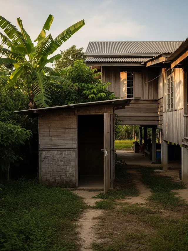Desain Rumah Kampung dengan Gudang Kecil di Belakang