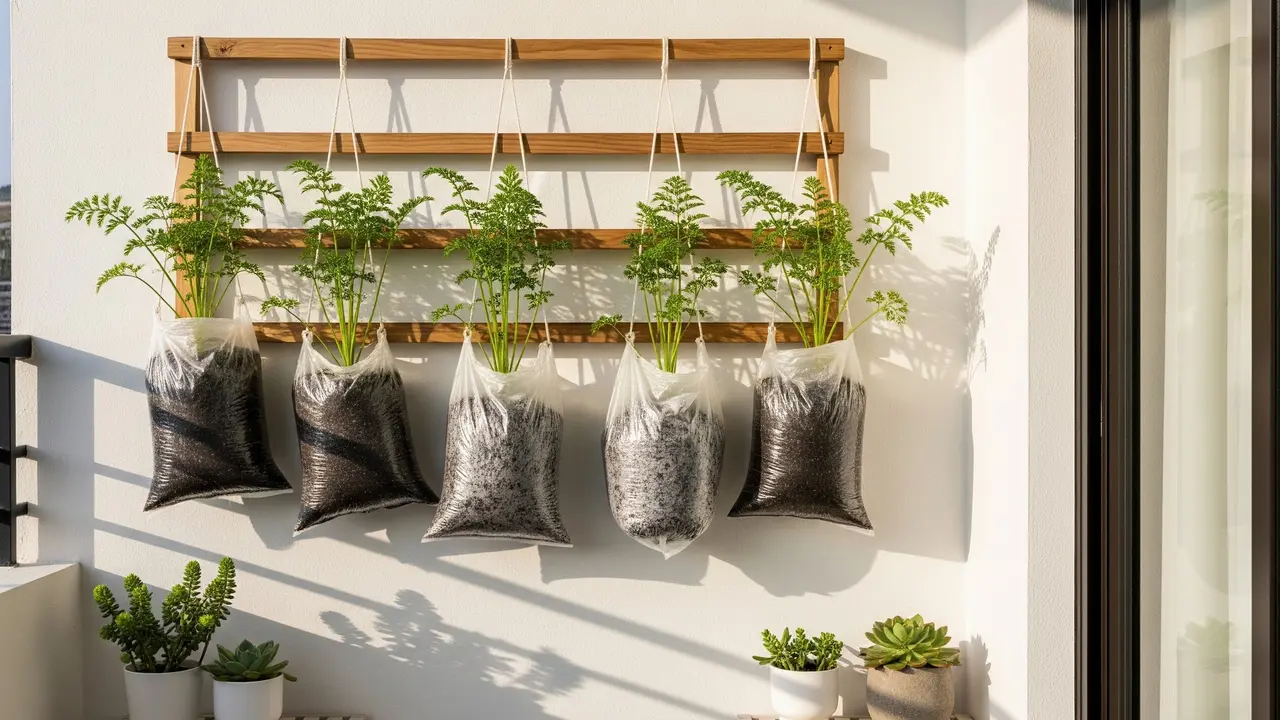 Ide Kebun Wortel Gantung di Teras Rumah Minimalis (Image by Gemini AI)