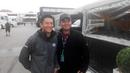 Rio Haryanto berfoto bersama Reza Khomaini dari Bola.com di Sirkuit Catalunya, Barcelona, Spanyol. (Bola.com/Rio Haryanto Media)