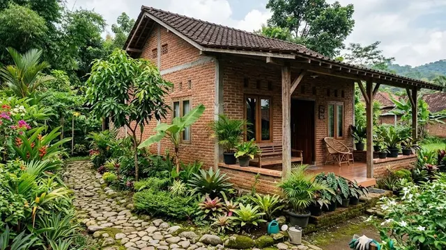 Rumah Bata Ekspos Gaya Kampung (AI Generated)