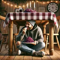 illustrasi tradisi spanyol makan 12 anggur dibawah meja copyright/ai generated
