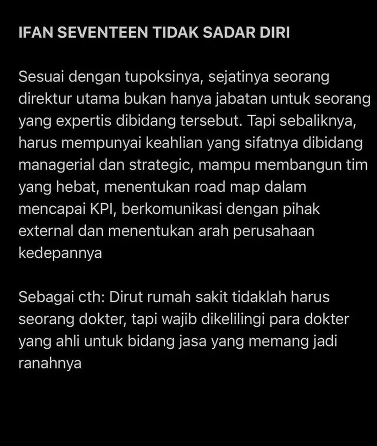 Ifan Seventeen Jawab Isu Tidak Tahu Diri Jadi Dirut PFN: Direktur Utama Rumah Sakit Tak Harus Dokter