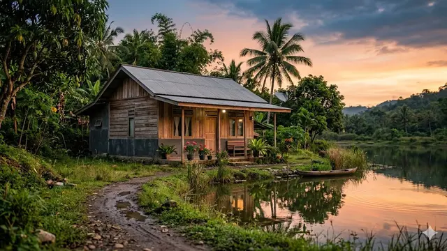 Inspirasi Rumah Hemat Biaya di Desa Pinggir Danau Kecil