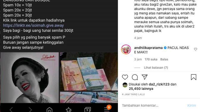Nama dan foto Soimah dicatut orang tak dikenal di media sosial untuk melakukan penipuan. (instagram.com/showimah)